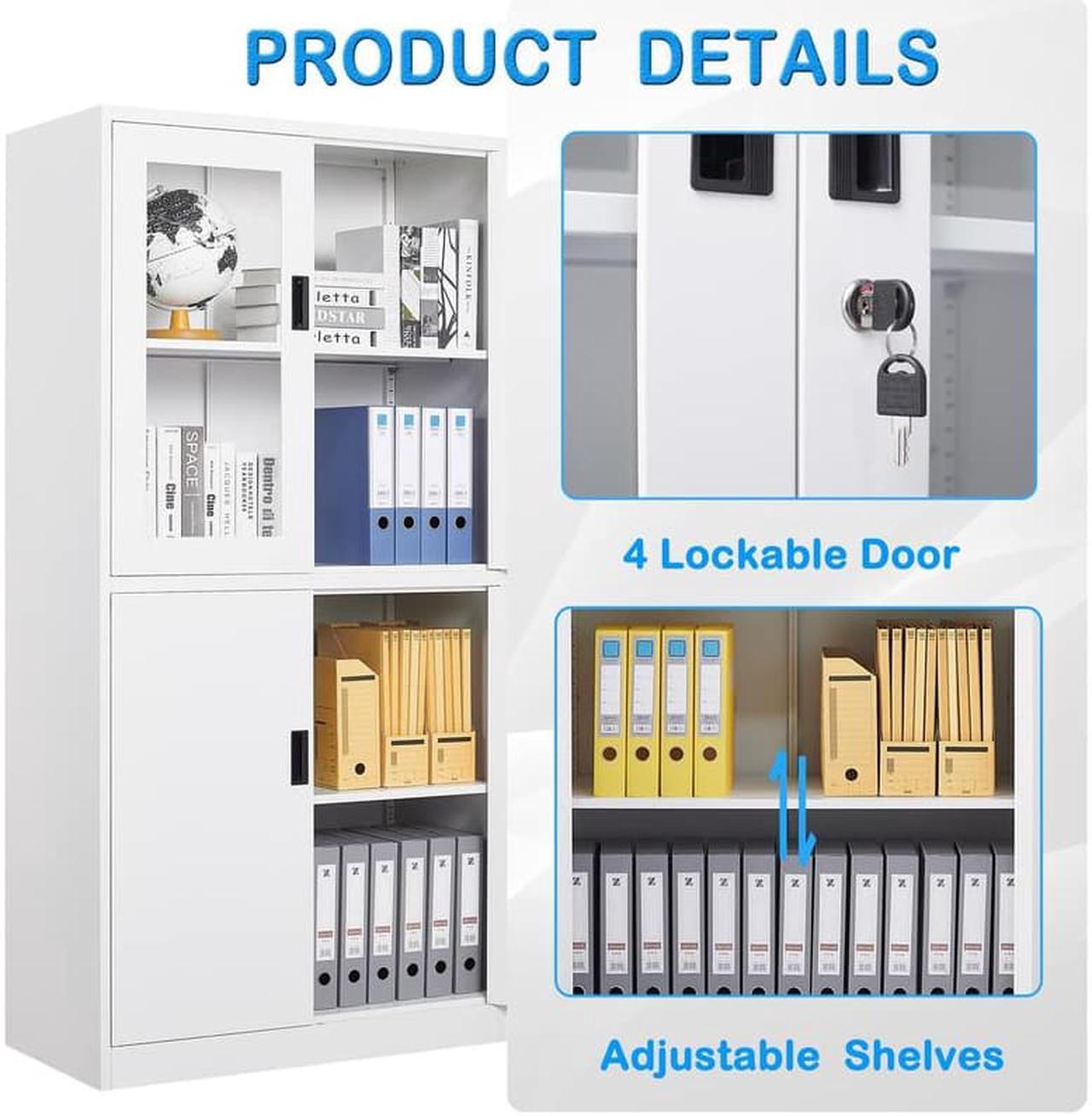 Alt view image 7 of 7 - Storage Cabinet with Doors and Shelves, 71" Steel Locker Acrylic Glass Door with Lock, for School Home Office