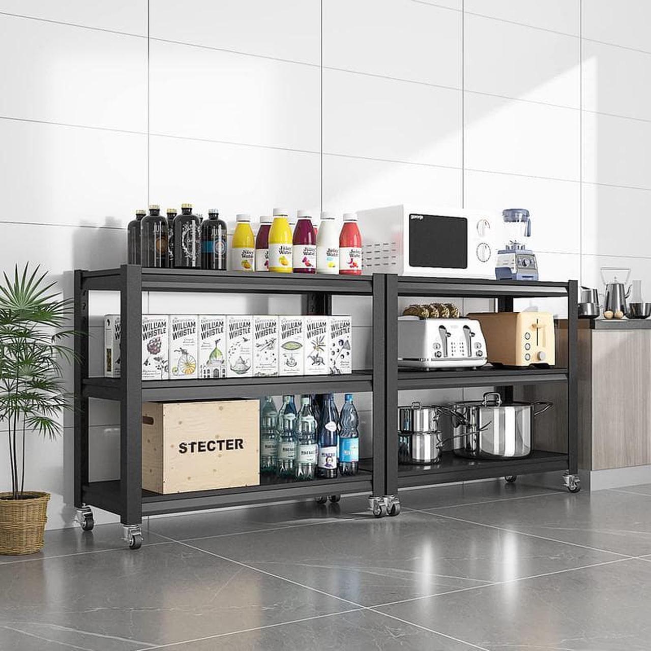 Alt view image 2 of 7 - Garage Shelving, Rolling Shelf with Wheels for Storage, 3-Tier Metal Shelving Unit with Wheels for Garage Kitchen Office, Utility Carts with Wheels, Bakers Rack Shelf, Storage Shelves on Wheels