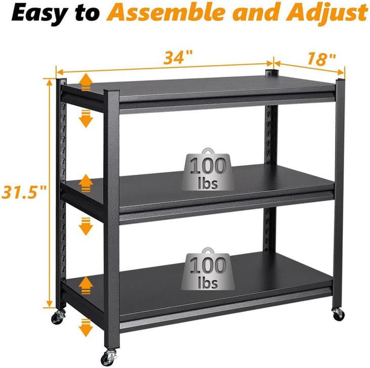 Alt view image 3 of 7 - Garage Shelving, Rolling Shelf with Wheels for Storage, 3-Tier Metal Shelving Unit with Wheels for Garage Kitchen Office, Utility Carts with Wheels, Bakers Rack Shelf, Storage Shelves on Wheels