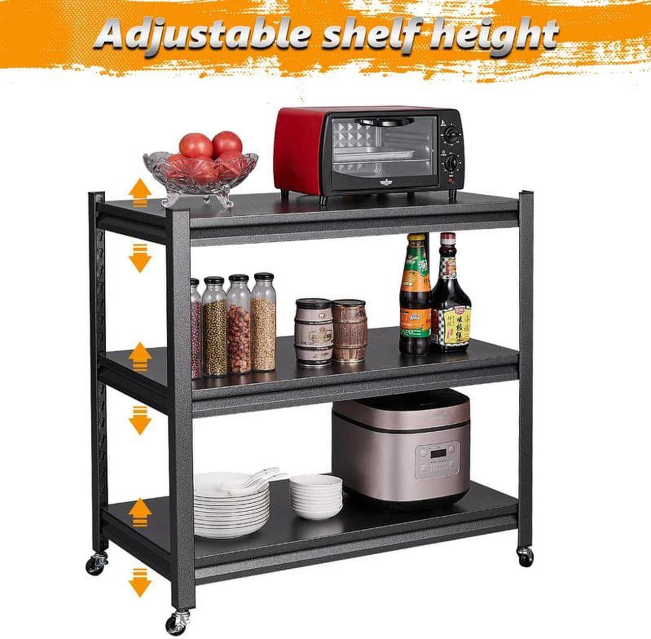 Alt view image 6 of 7 - Garage Shelving, Rolling Shelf with Wheels for Storage, 3-Tier Metal Shelving Unit with Wheels for Garage Kitchen Office, Utility Carts with Wheels, Bakers Rack Shelf, Storage Shelves on Wheels