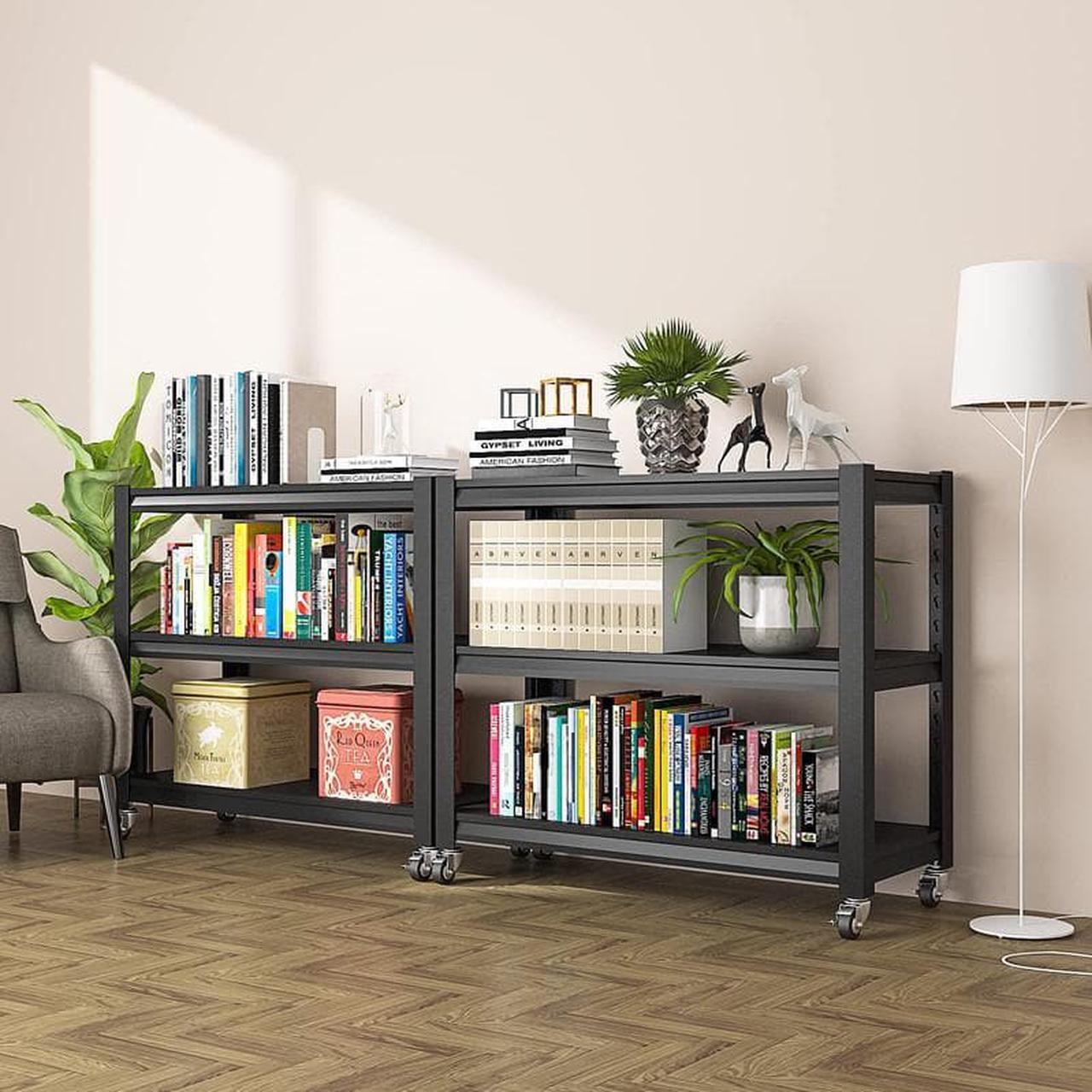 Alt view image 5 of 7 - Garage Shelving, Rolling Shelf with Wheels for Storage, 3-Tier Metal Shelving Unit with Wheels for Garage Kitchen Office, Utility Carts with Wheels, Bakers Rack Shelf, Storage Shelves on Wheels