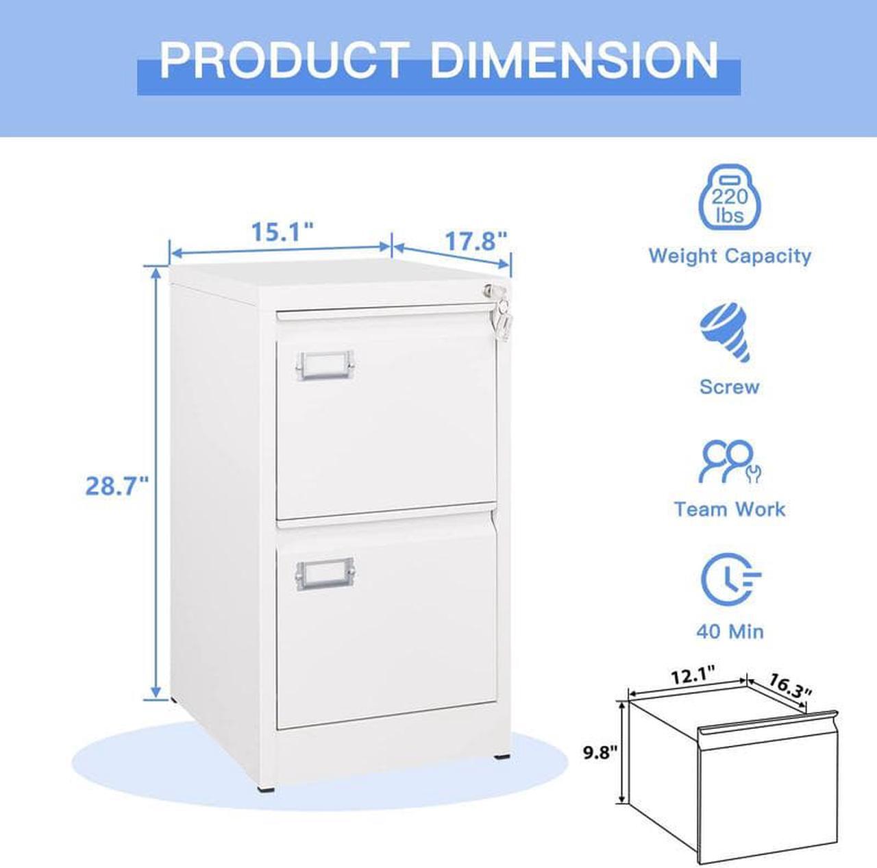Alt view image 3 of 7 - 2 Drawers File Cabinet with Lock, Filing Cabinets for Home Office, Metal Locking Office File Storage Cabinets with Drawers, Vertical Small Filing Cabinet Organizer for Legal/A4