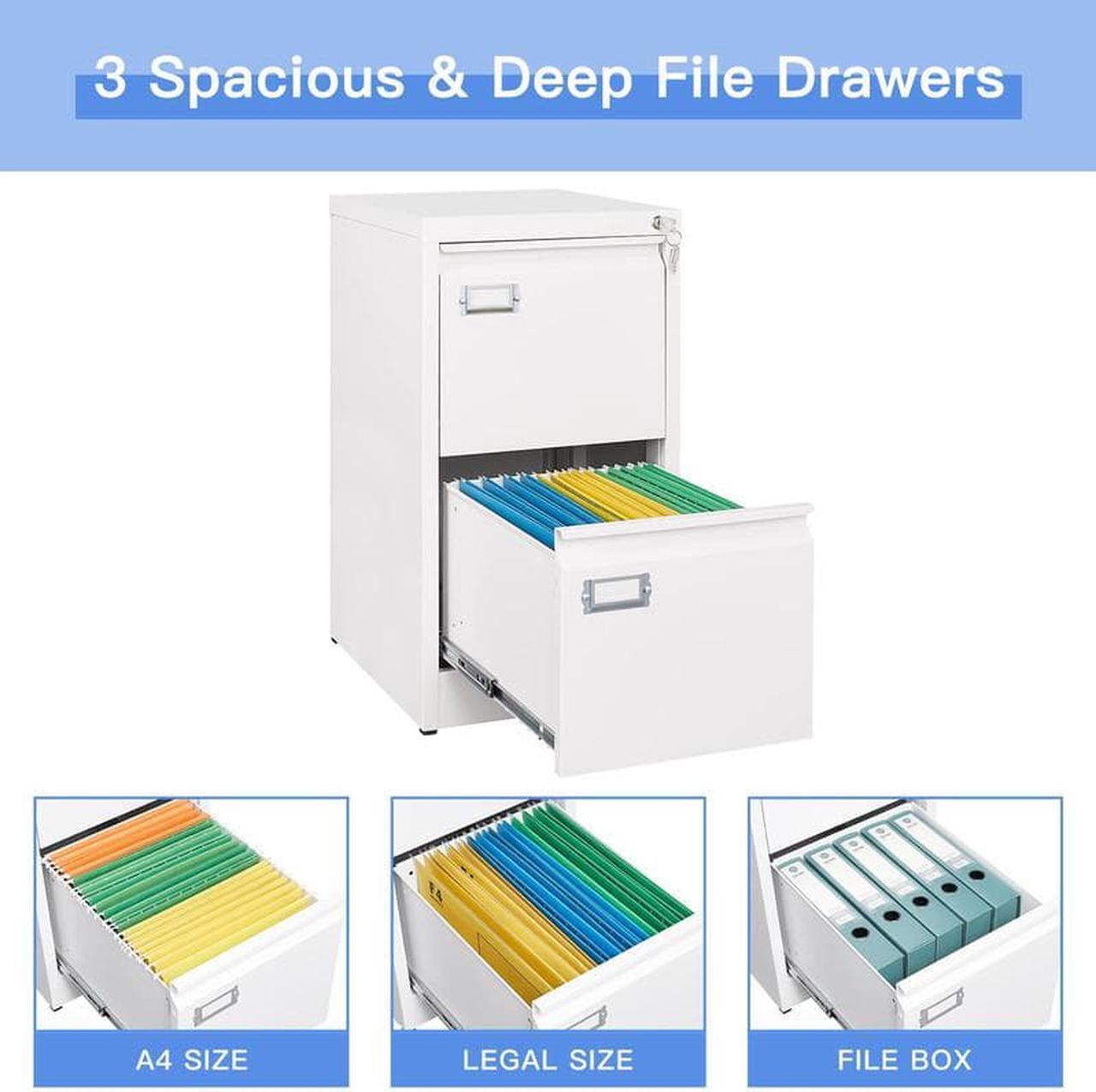 Alt view image 6 of 7 - 2 Drawers File Cabinet with Lock, Filing Cabinets for Home Office, Metal Locking Office File Storage Cabinets with Drawers, Vertical Small Filing Cabinet Organizer for Legal/A4