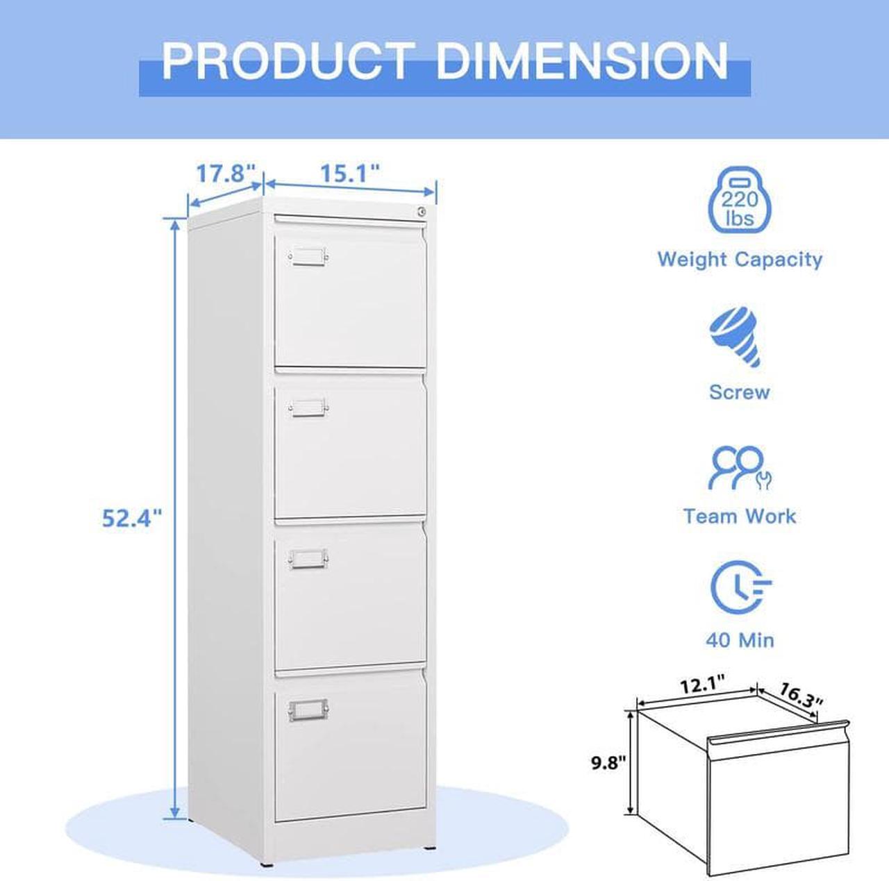 Alt view image 3 of 6 - 4 Drawers File Cabinet with Lock, Filing Cabinets for Home Office, Metal Locking Office File Storage Cabinets with Drawers, Vertical Small Filing Cabinet Organizer for Legal/A4