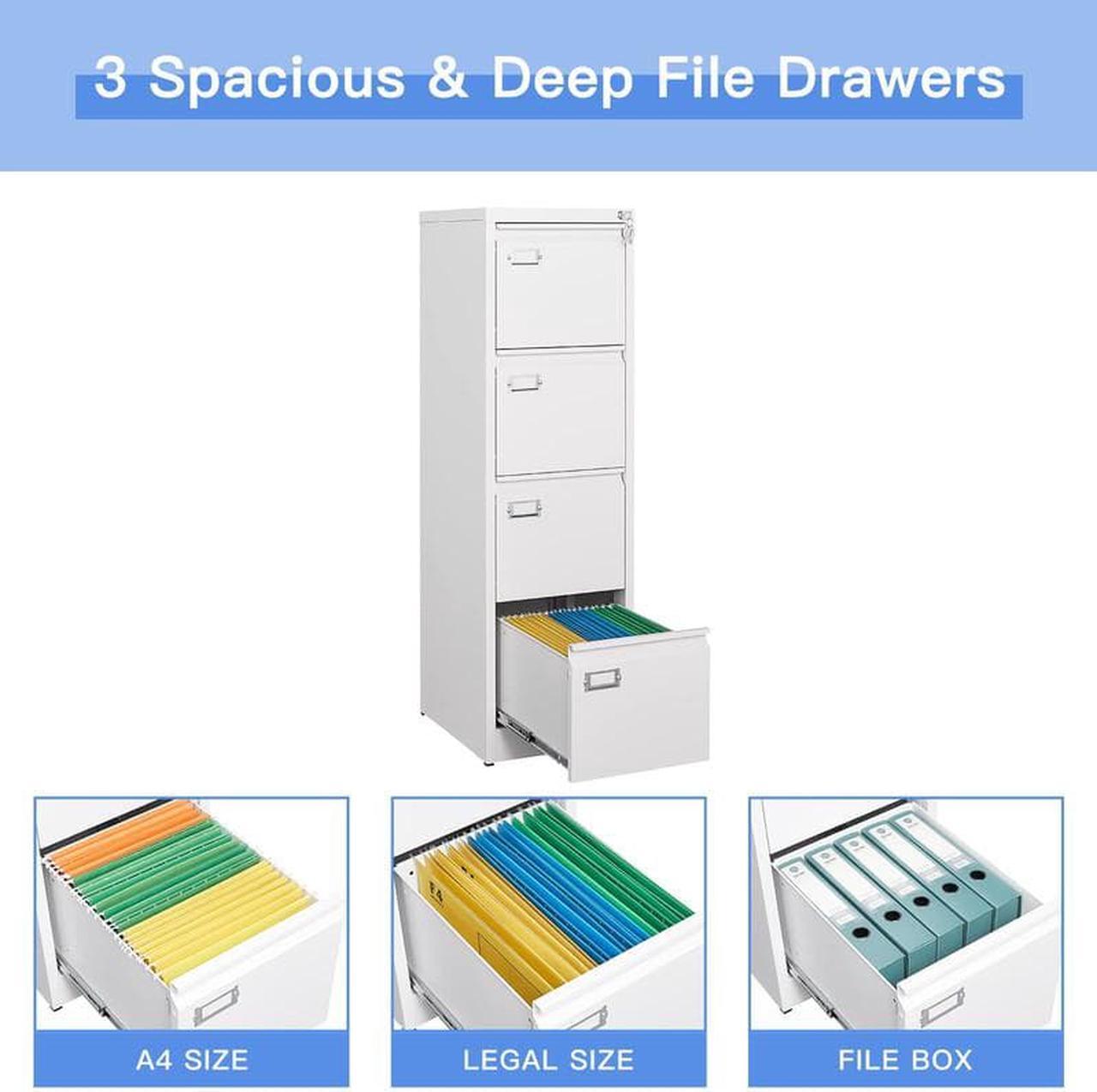 Alt view image 4 of 6 - 4 Drawers File Cabinet with Lock, Filing Cabinets for Home Office, Metal Locking Office File Storage Cabinets with Drawers, Vertical Small Filing Cabinet Organizer for Legal/A4