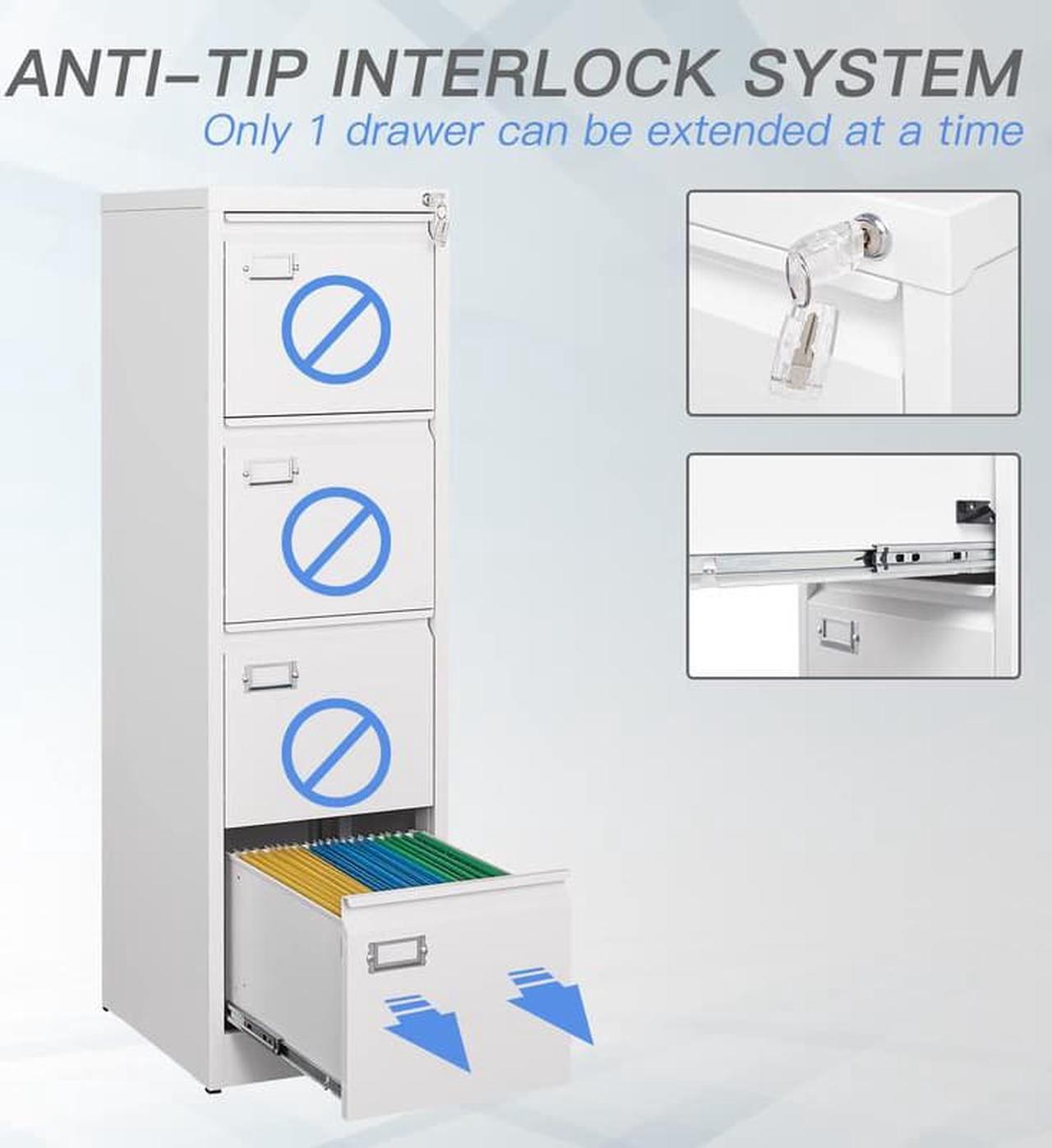 Alt view image 6 of 6 - 4 Drawers File Cabinet with Lock, Filing Cabinets for Home Office, Metal Locking Office File Storage Cabinets with Drawers, Vertical Small Filing Cabinet Organizer for Legal/A4