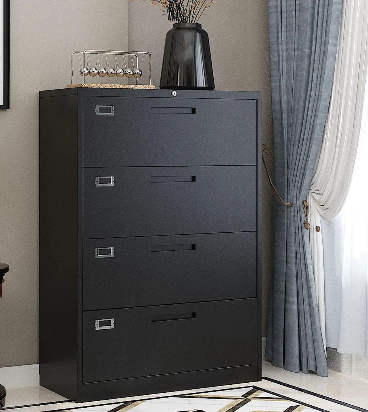 Alt view image 3 of 7 - AFAIF Lateral File Cabinet 4 Drawer, Office Filing Cabinet with Lock, Large Deep Drawers Locked by Keys, Metal Storage File Cabinet for Hanging Files Letter/Legal/F4/A4 Size