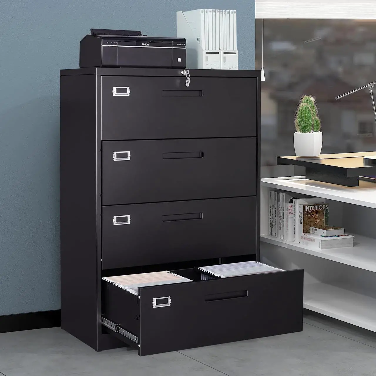 Alt view image 2 of 7 - AFAIF Lateral File Cabinet 4 Drawer, Office Filing Cabinet with Lock, Large Deep Drawers Locked by Keys, Metal Storage File Cabinet for Hanging Files Letter/Legal/F4/A4 Size