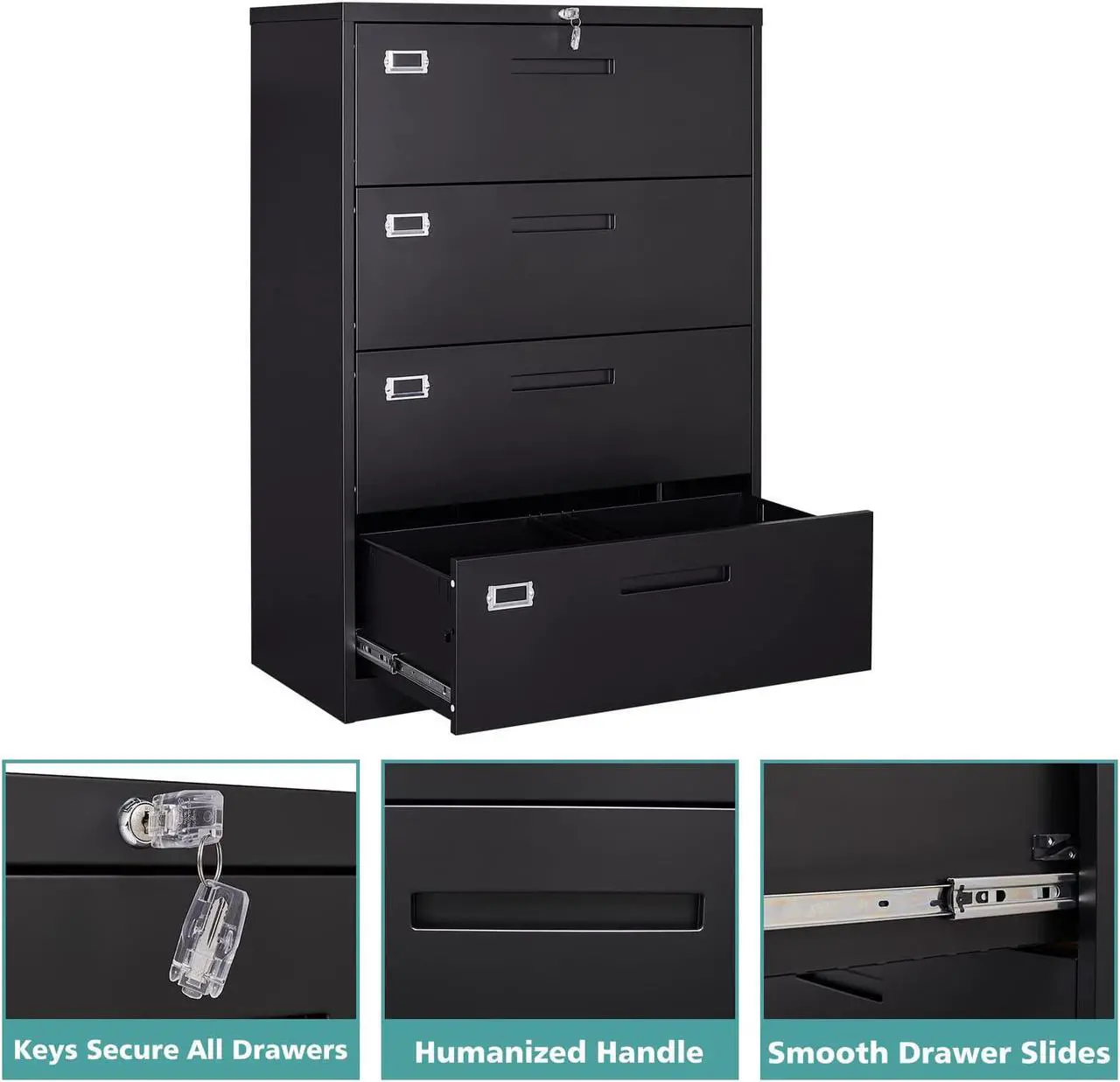Alt view image 6 of 7 - AFAIF Lateral File Cabinet 4 Drawer, Office Filing Cabinet with Lock, Large Deep Drawers Locked by Keys, Metal Storage File Cabinet for Hanging Files Letter/Legal/F4/A4 Size