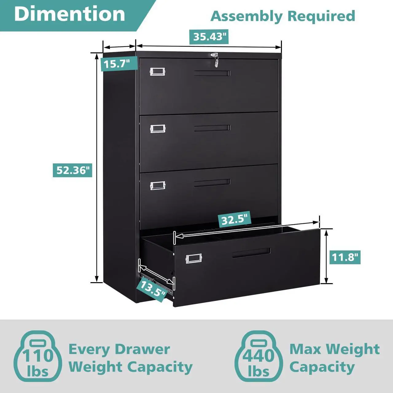 Alt view image 4 of 7 - AFAIF Lateral File Cabinet 4 Drawer, Office Filing Cabinet with Lock, Large Deep Drawers Locked by Keys, Metal Storage File Cabinet for Hanging Files Letter/Legal/F4/A4 Size