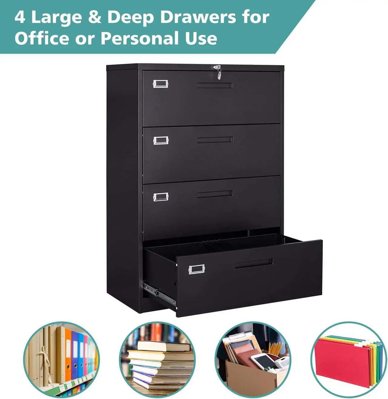 Alt view image 7 of 7 - AFAIF Lateral File Cabinet 4 Drawer, Office Filing Cabinet with Lock, Large Deep Drawers Locked by Keys, Metal Storage File Cabinet for Hanging Files Letter/Legal/F4/A4 Size