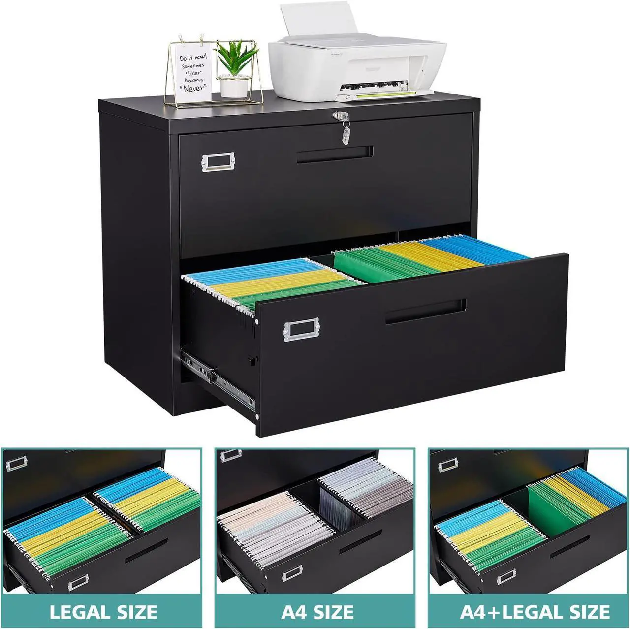 Alt view image 4 of 6 - 2 Drawer Lateral File Cabinet with Lock, Filing Cabinet for Home Office, Easy Assemble, Metal Storage File Cabinet for Hanging Files Letter/Legal/F4/A4 Size