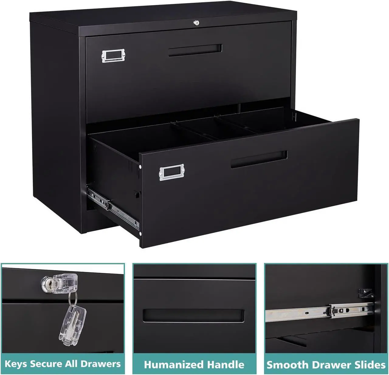 Alt view image 5 of 6 - 2 Drawer Lateral File Cabinet with Lock, Filing Cabinet for Home Office, Easy Assemble, Metal Storage File Cabinet for Hanging Files Letter/Legal/F4/A4 Size