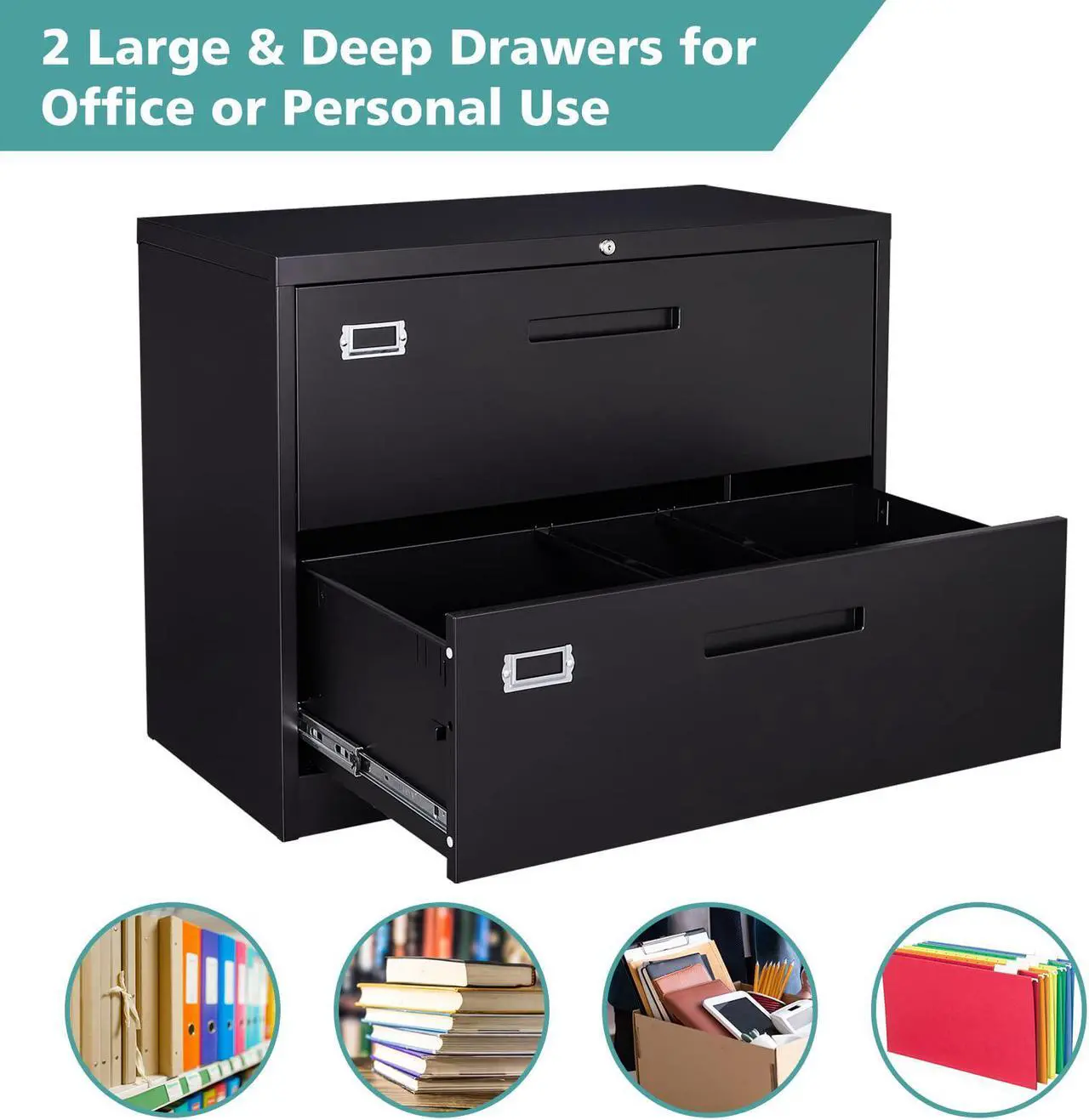 Alt view image 6 of 6 - 2 Drawer Lateral File Cabinet with Lock, Filing Cabinet for Home Office, Easy Assemble, Metal Storage File Cabinet for Hanging Files Letter/Legal/F4/A4 Size