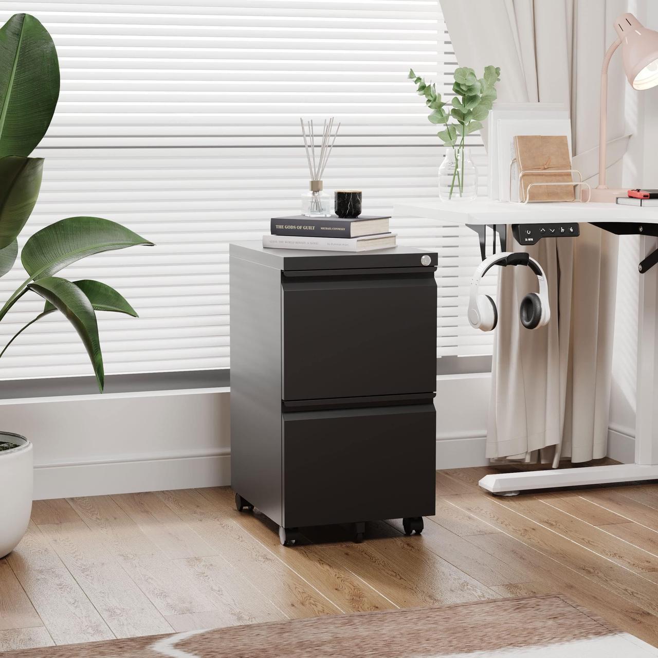 Alt view image 2 of 6 - AFAIF 2 Drawer Metal File Cabinet, Rolling File Cabinet with Lock for Hanging Legal/Letter Size,Under Desk Filing Cabinet for Home Office