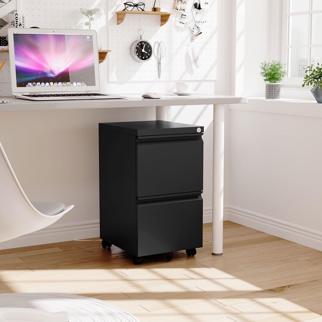 Alt view image 3 of 6 - AFAIF 2 Drawer Metal File Cabinet, Rolling File Cabinet with Lock for Hanging Legal/Letter Size,Under Desk Filing Cabinet for Home Office