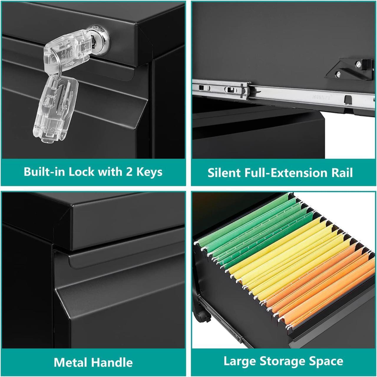 Alt view image 5 of 6 - AFAIF 2 Drawer Metal File Cabinet, Rolling File Cabinet with Lock for Hanging Legal/Letter Size,Under Desk Filing Cabinet for Home Office