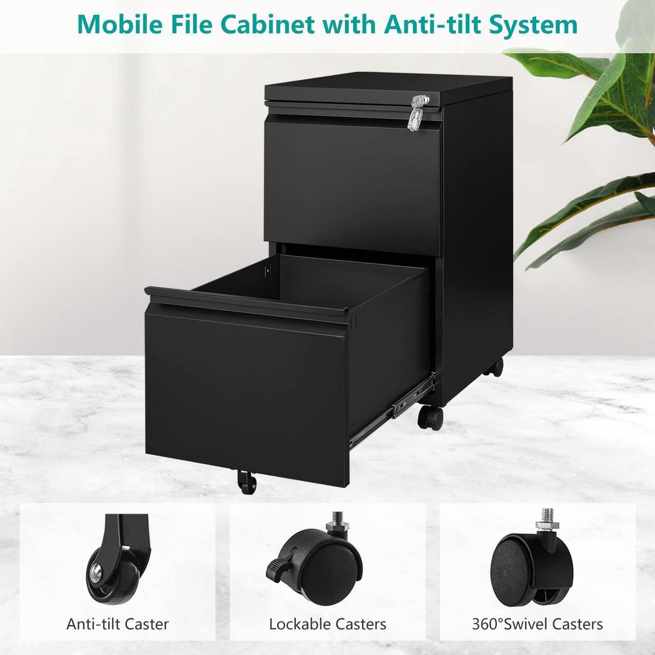 Alt view image 6 of 6 - AFAIF 2 Drawer Metal File Cabinet, Rolling File Cabinet with Lock for Hanging Legal/Letter Size,Under Desk Filing Cabinet for Home Office