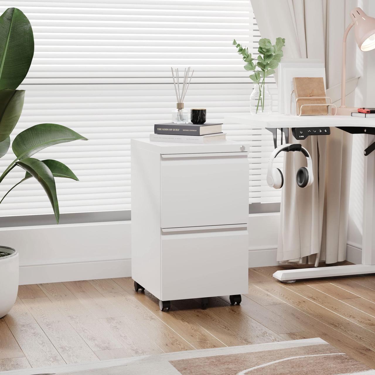 Alt view image 2 of 7 - AFAIF Metal File Cabinets with 2 Drawer,Under Desk Locking File Cabinet for Legal Letter Files, Office Storage Cabinet with Wheels