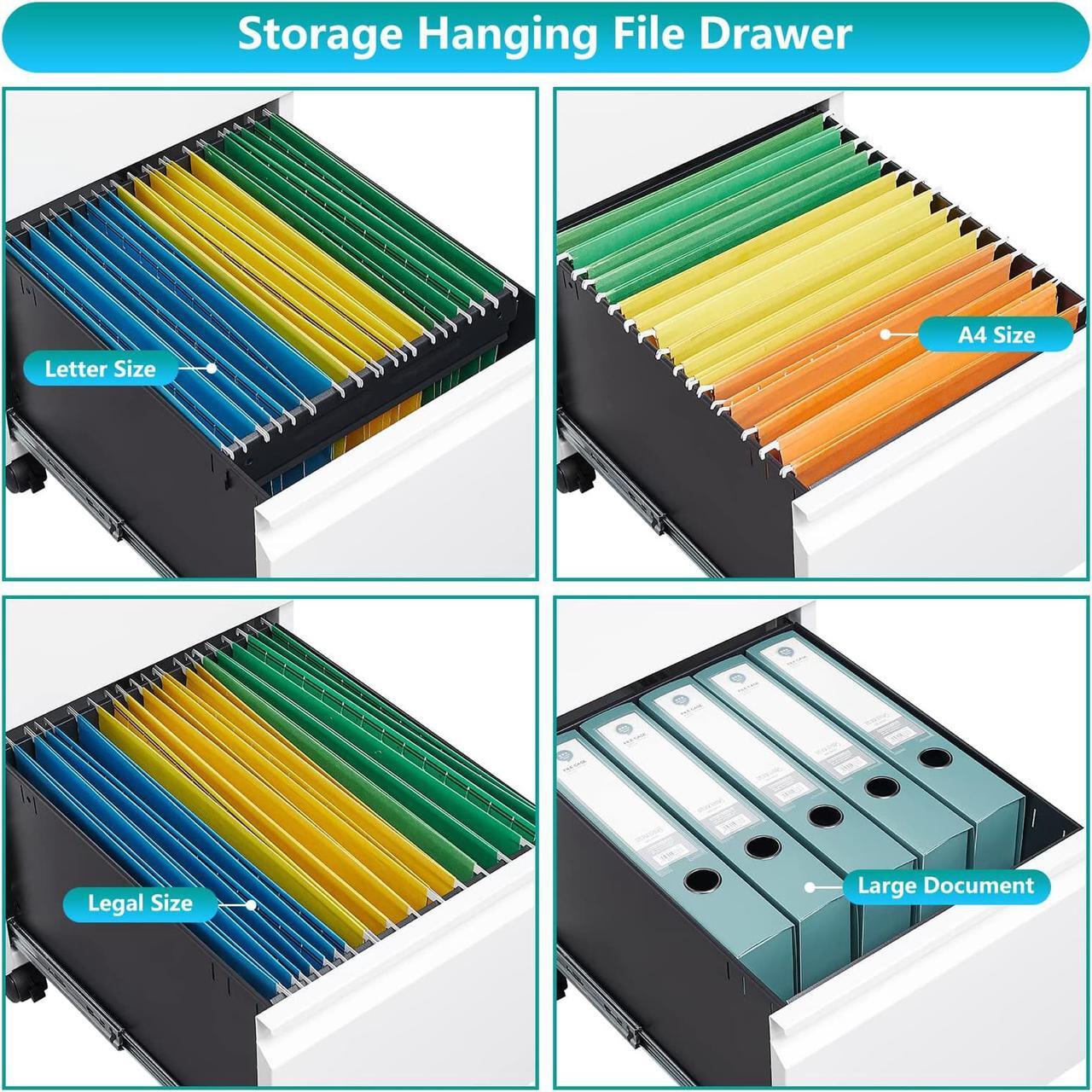 Alt view image 5 of 7 - AFAIF Metal File Cabinets with 2 Drawer,Under Desk Locking File Cabinet for Legal Letter Files, Office Storage Cabinet with Wheels