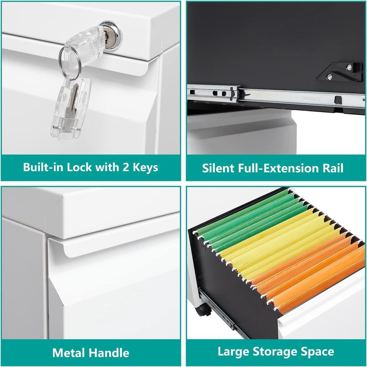 Alt view image 6 of 7 - AFAIF Metal File Cabinets with 2 Drawer,Under Desk Locking File Cabinet for Legal Letter Files, Office Storage Cabinet with Wheels