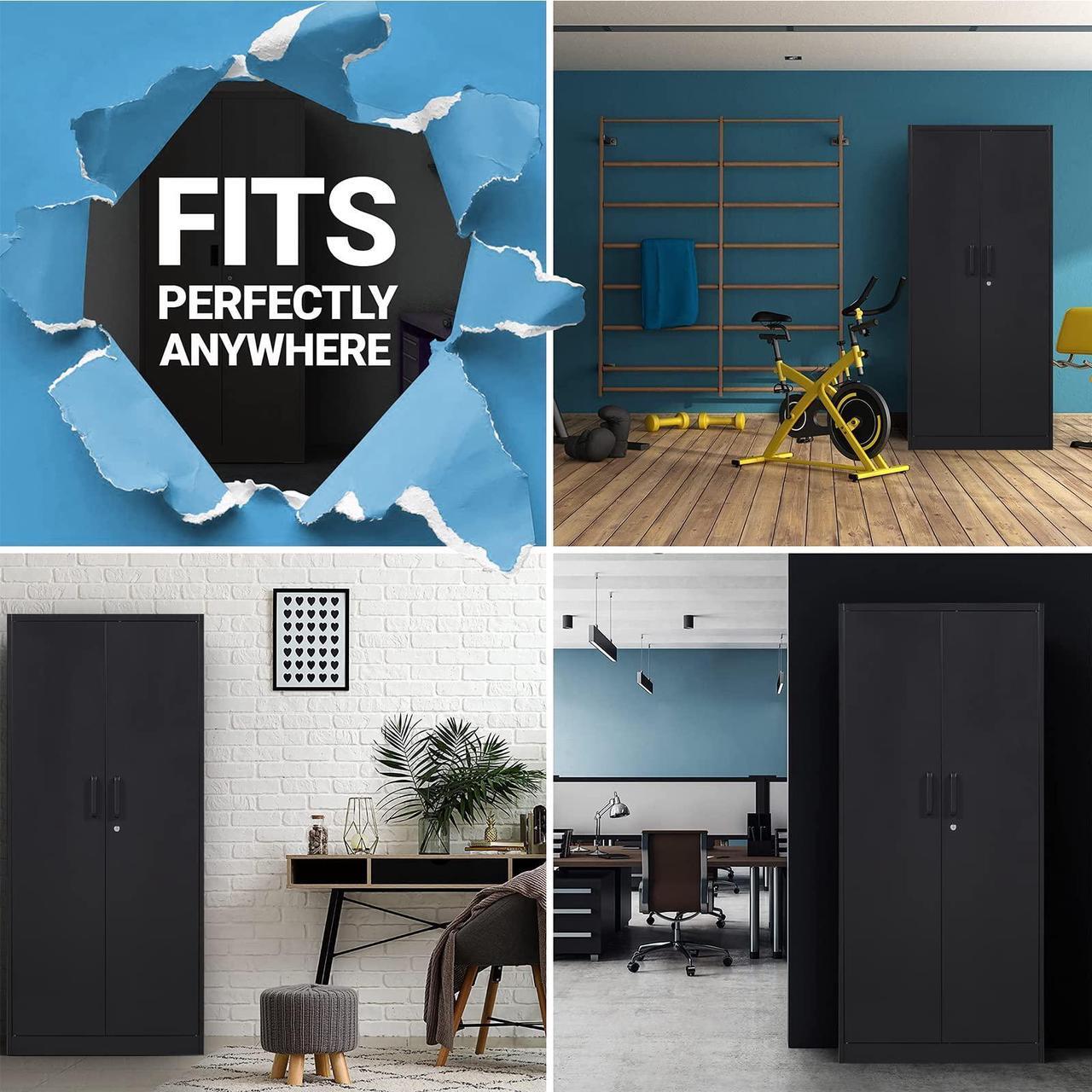 Alt view image 7 of 7 - Metal Garage Storage Cabinet with 2 Doors and 4 Adjustable Shelves - 72" Steel Lockable File/Locking Tool Cabinets for Office, Home, Gym, School