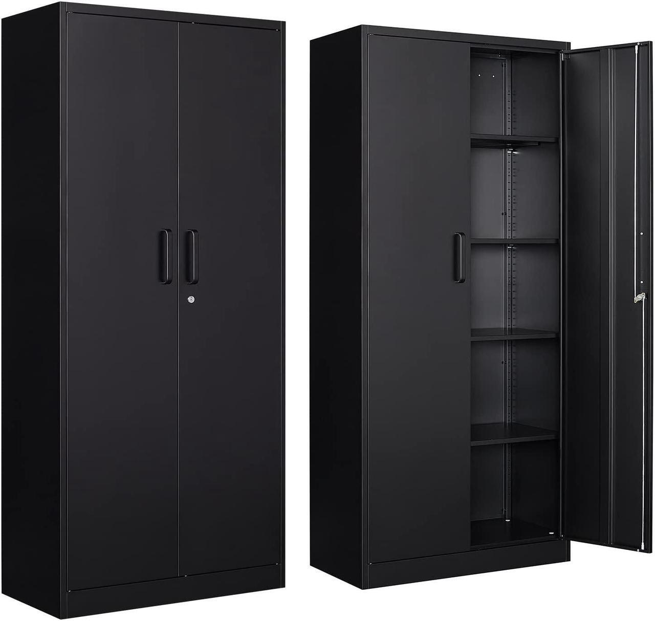 Main image of Metal Garage Storage Cabinet with 2 Doors and 4 Adjustable Shelves - 72" Steel Lockable File/Locking Tool Cabinets for Office, Home, Gym, School