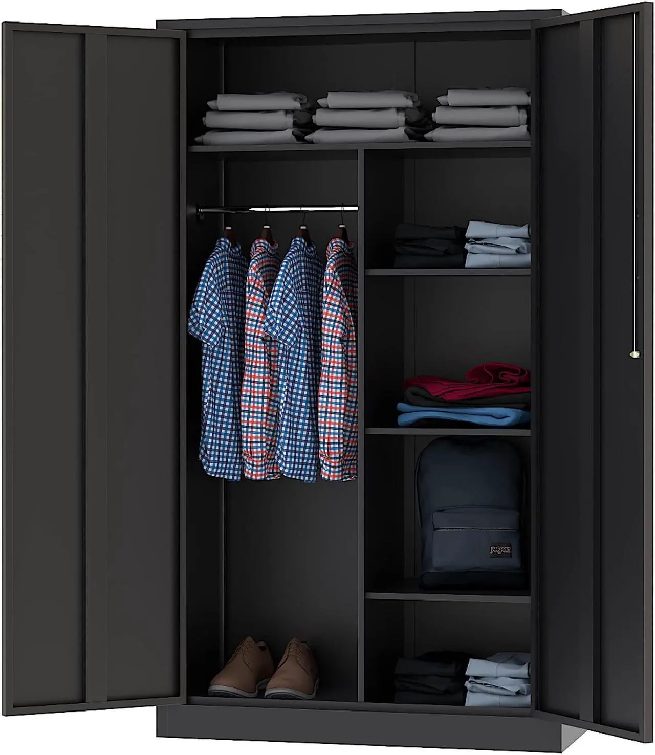 Main image of Metal Armoire Wardrobe Closet Cabinet for Hanging Clothes with Lock Doors - 72" Steel Lockable Wardrobe Storage Locker Clothes Organizer for Bedroom, Laundry Room Black