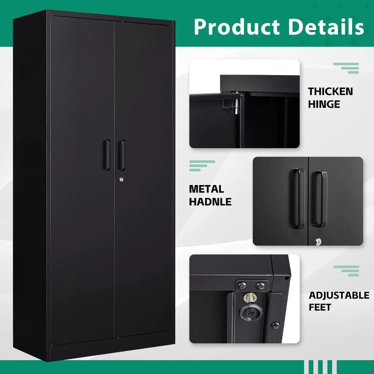 Alt view image 4 of 6 - Metal Armoire Wardrobe Closet Cabinet for Hanging Clothes with Lock Doors - 72" Steel Lockable Wardrobe Storage Locker Clothes Organizer for Bedroom, Laundry Room Black