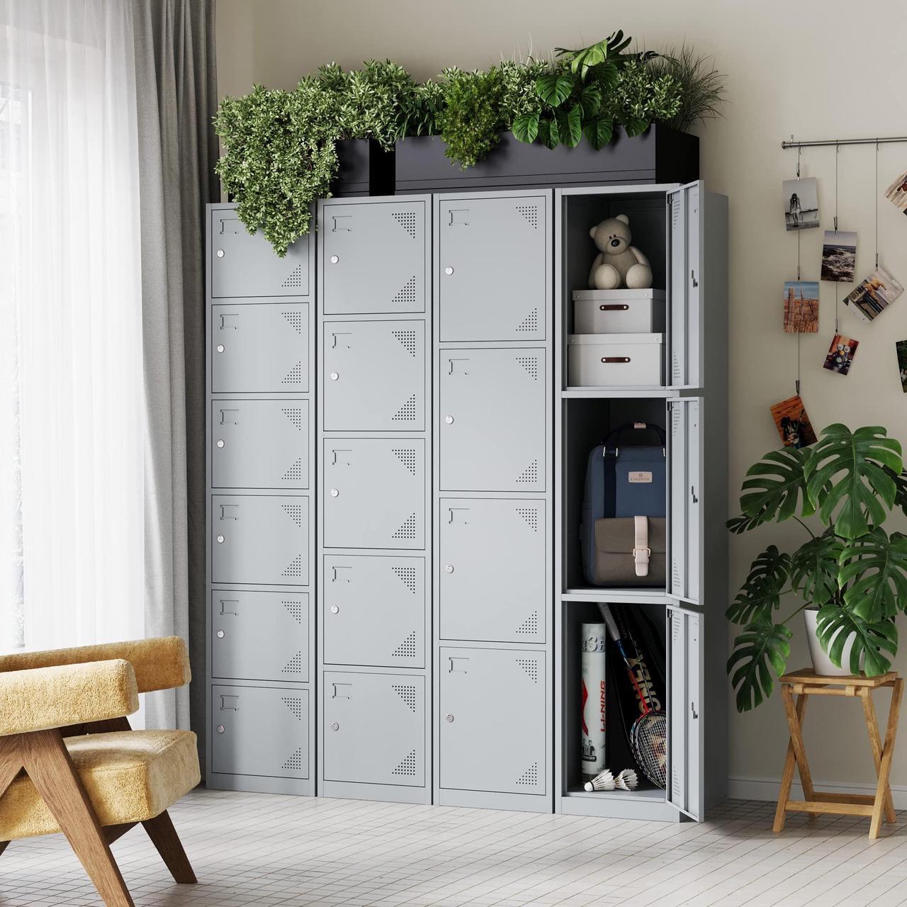 Alt view image 3 of 6 - Metal Lockers for Employees with Lock, Employees Locker Storage Cabinet with 6 Doors, Tall Steel Storage Locker for Gym, School, Office Grey