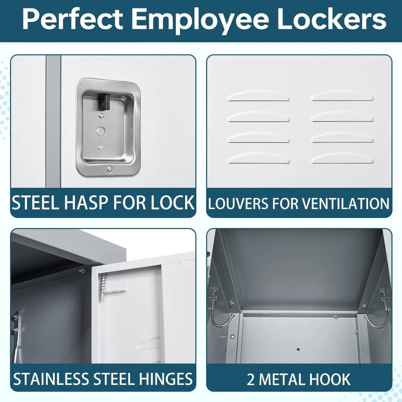 Alt view image 6 of 6 - 3 Tier Metal Lockers 3-Wide, 72" x 36" x 16" Storage Locker Units with 9 Compartments, Large Employee Locker with Shelves, Lockable Doors and Hanging Hooks Grey and White