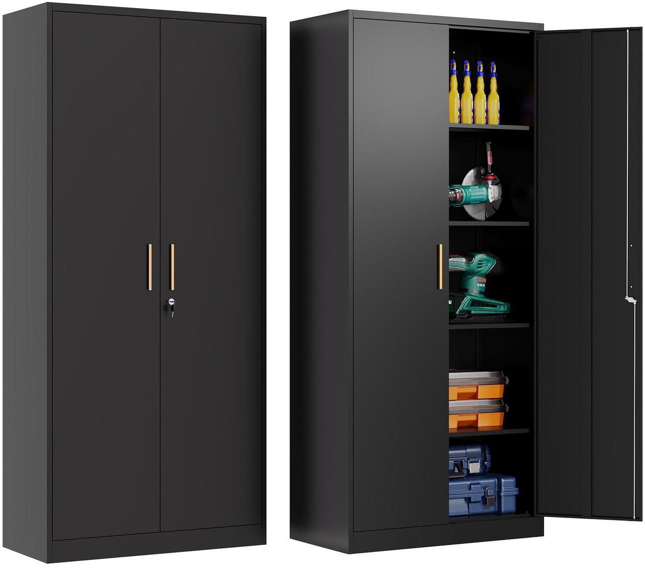 Alt view image 6 of 7 - AFAIF 71" Metal Garage Cabinet: 2 Doors, 4 Adjustable Shelves, Locking Storage. Steel Cabinet for Home, Office, Garage, Shop, or School Use. Black