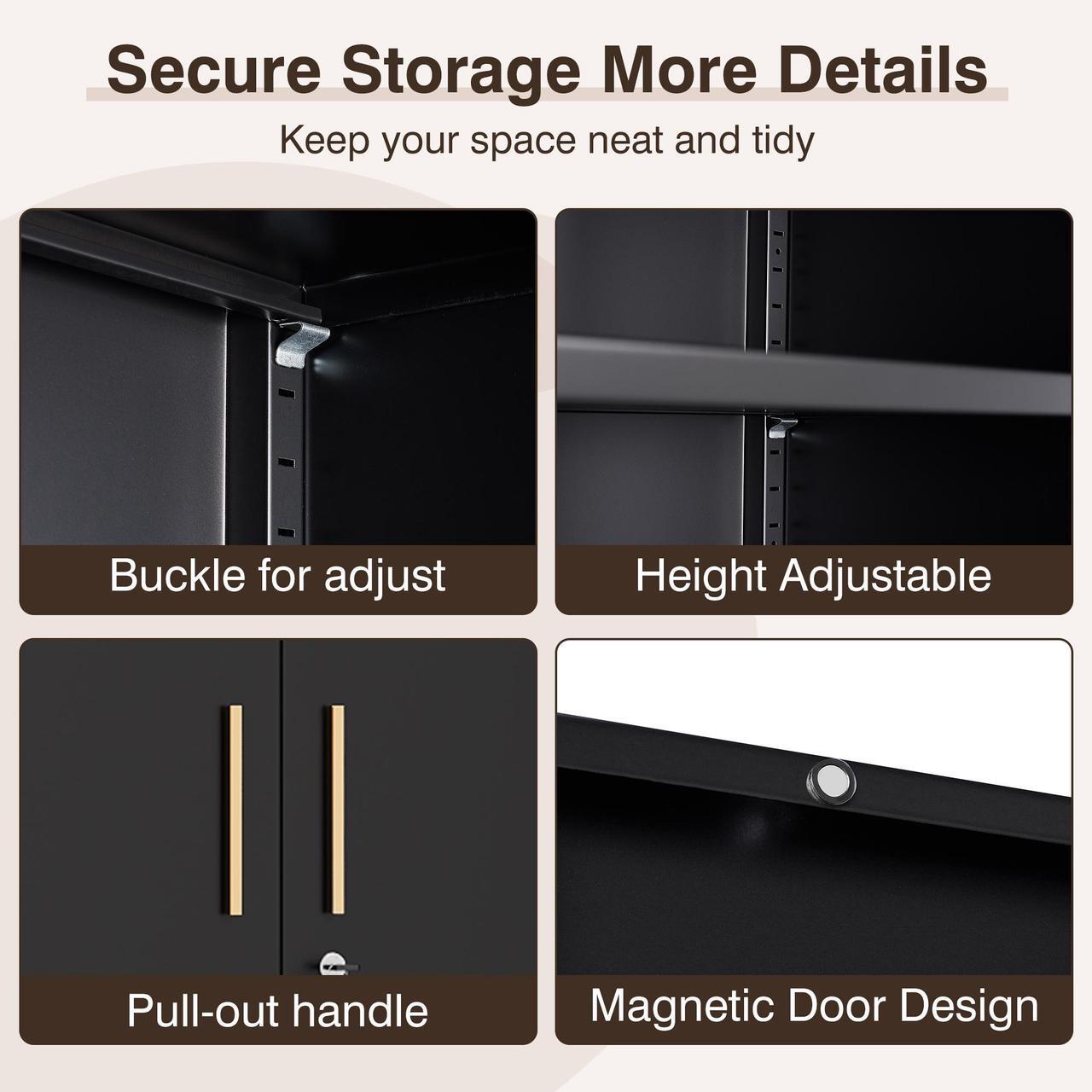 Alt view image 7 of 7 - AFAIF 71" Metal Garage Cabinet: 2 Doors, 4 Adjustable Shelves, Locking Storage. Steel Cabinet for Home, Office, Garage, Shop, or School Use. Black