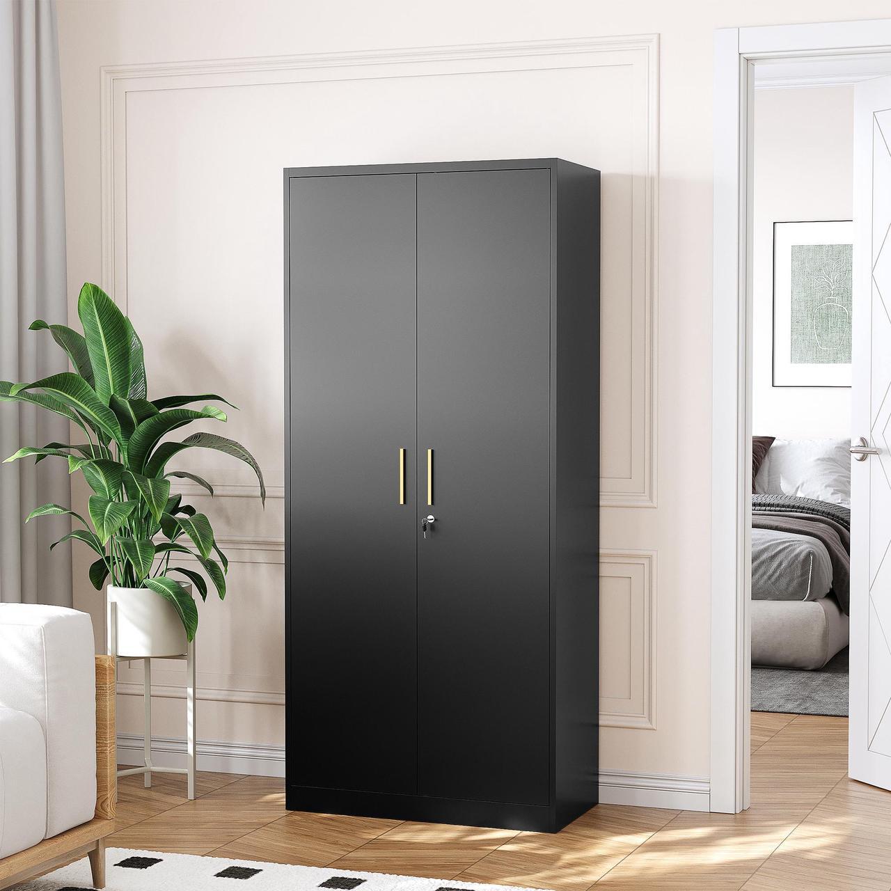 Alt view image 3 of 7 - AFAIF 71" Metal Garage Cabinet: 2 Doors, 4 Adjustable Shelves, Locking Storage. Steel Cabinet for Home, Office, Garage, Shop, or School Use. Black