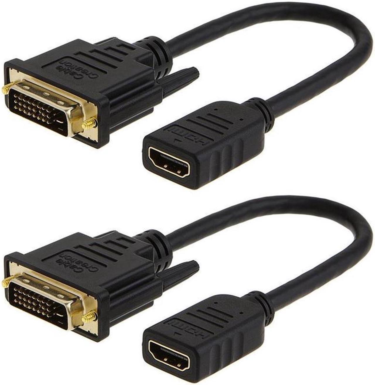 BONAEVER 2-Pack HDMI to DVI Cable Bi-Directional HDMI Female to DVI-D(24+1) Male Adapter 1080P DVI to HDMI Conveter 3D 0.15M Black