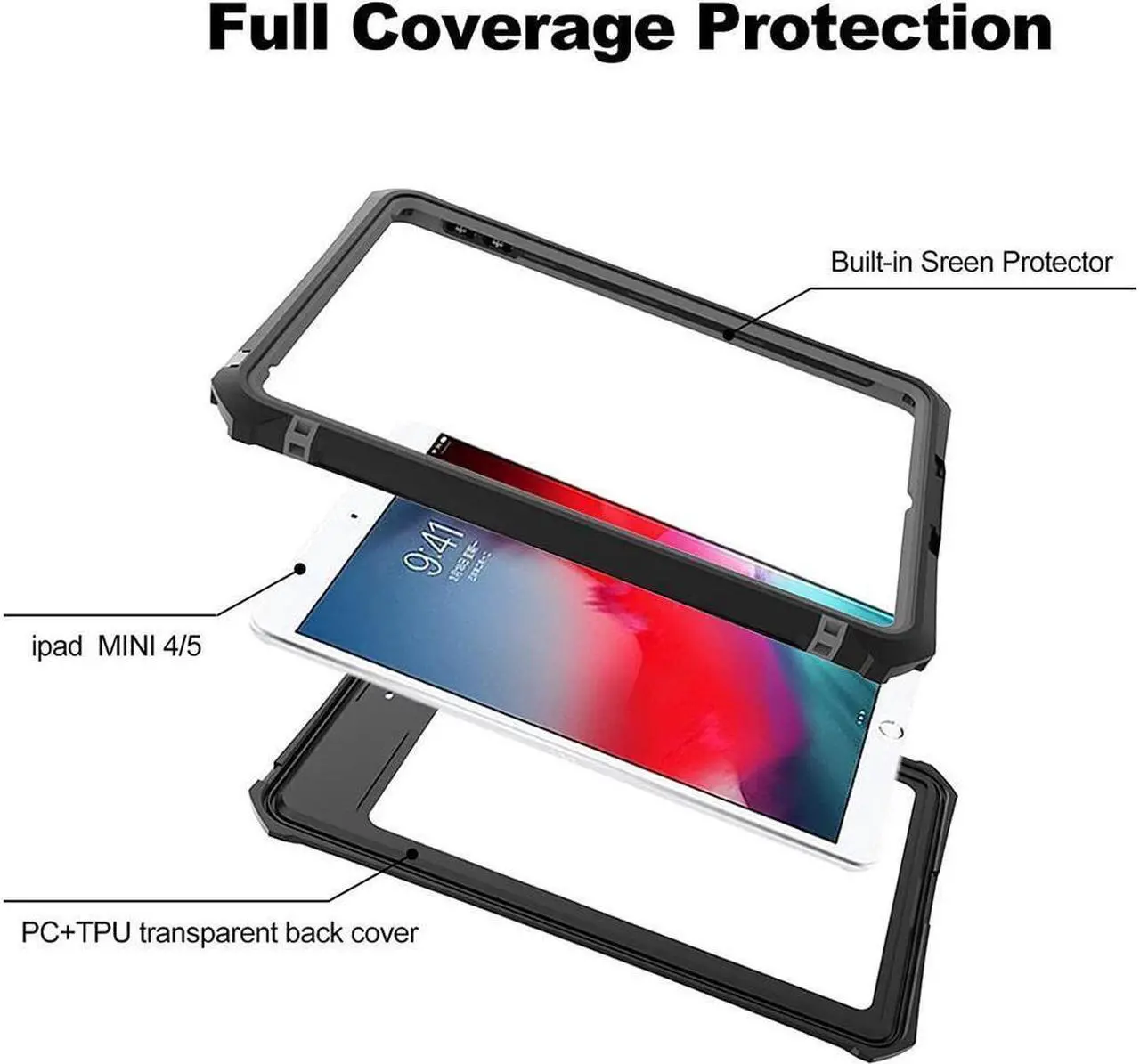 Alt view image 3 of 7 - BONAEVER iPad Mini 4 / Mini 5 Waterproof Case Protective Shockproof Dustproof Cover Case with Adjustable Stand Built-in Screen Protector Shoulder Strap for Apple iPad Mini 5/iPad Mini 4 7.9 Inches