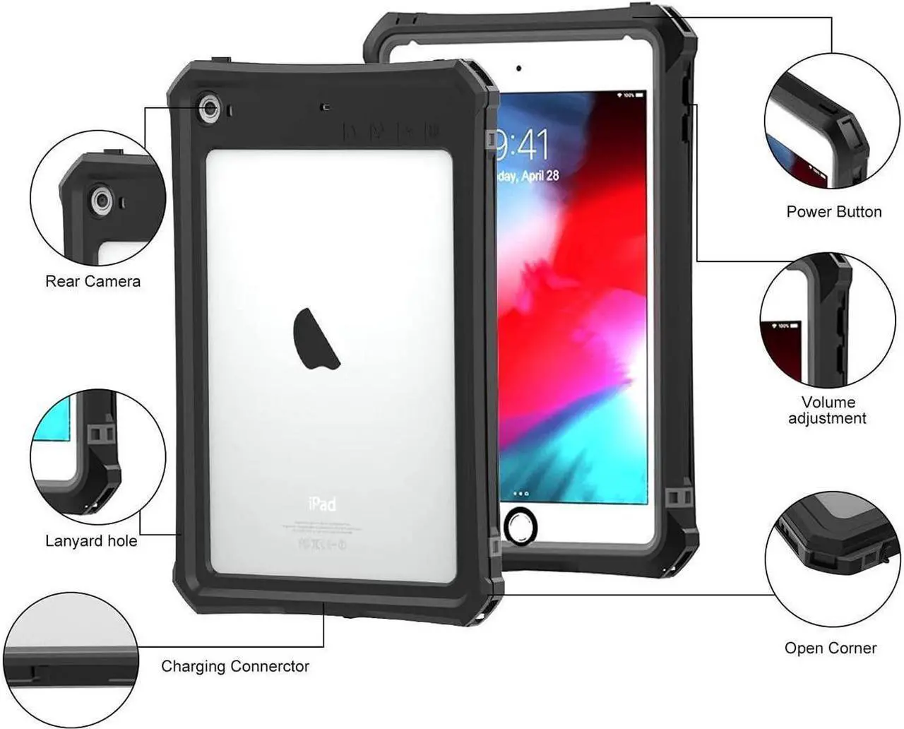 Alt view image 5 of 7 - BONAEVER iPad Mini 4 / Mini 5 Waterproof Case Protective Shockproof Dustproof Cover Case with Adjustable Stand Built-in Screen Protector Shoulder Strap for Apple iPad Mini 5/iPad Mini 4 7.9 Inches