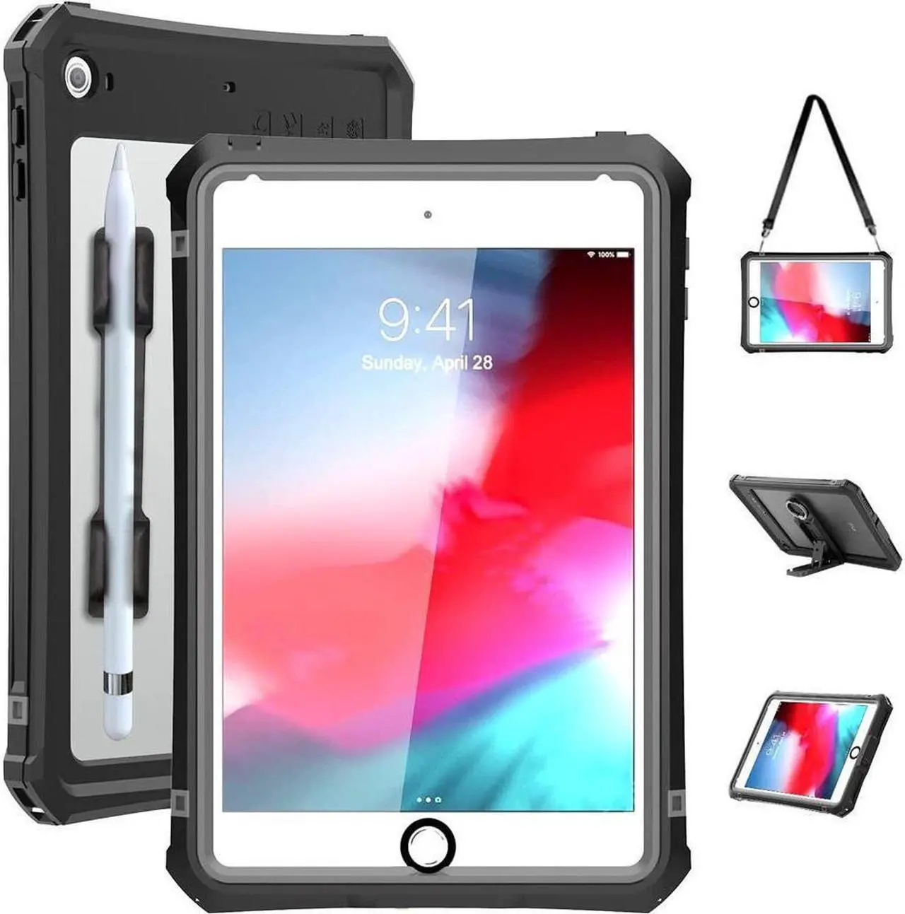 Main image of BONAEVER iPad Mini 4 / Mini 5 Waterproof Case Protective Shockproof Dustproof Cover Case with Adjustable Stand Built-in Screen Protector Shoulder Strap for Apple iPad Mini 5/iPad Mini 4 7.9 Inches