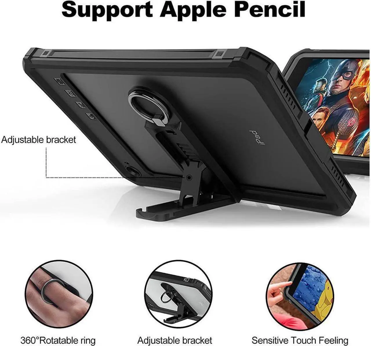 Alt view image 4 of 7 - BONAEVER iPad Mini 4 / Mini 5 Waterproof Case Protective Shockproof Dustproof Cover Case with Adjustable Stand Built-in Screen Protector Shoulder Strap for Apple iPad Mini 5/iPad Mini 4 7.9 Inches