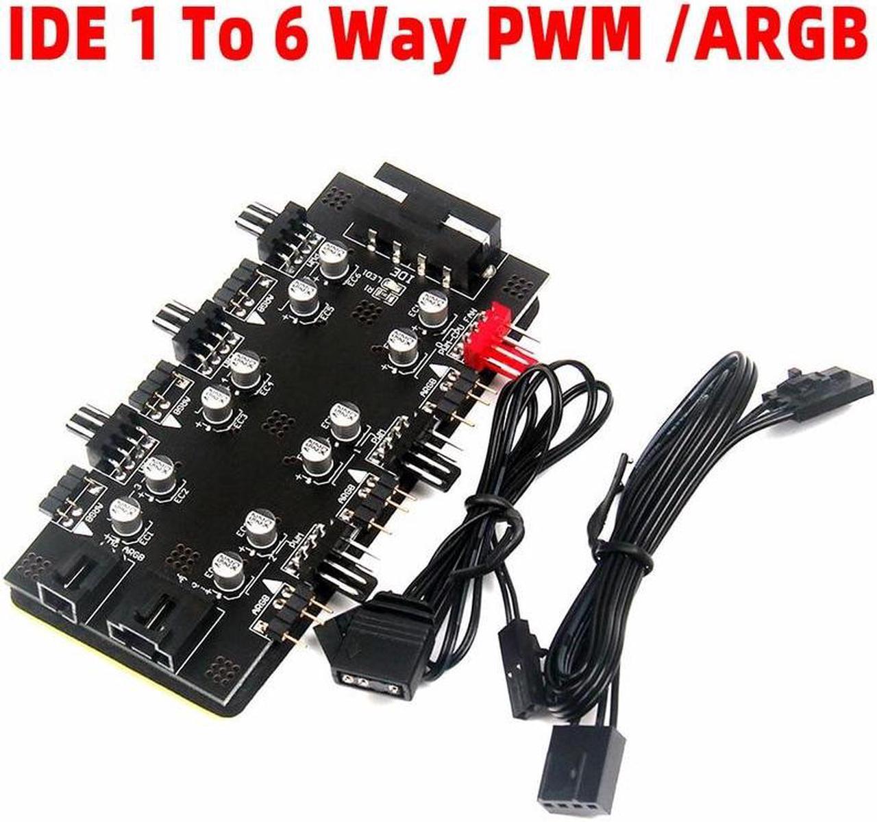 Main image of IDE 1 To 6 Way PWM /ARGB Device Expander Speed Controller 4-Pin Cooling Fans Hub Splitter Cable 12V Power Socket Adapter
