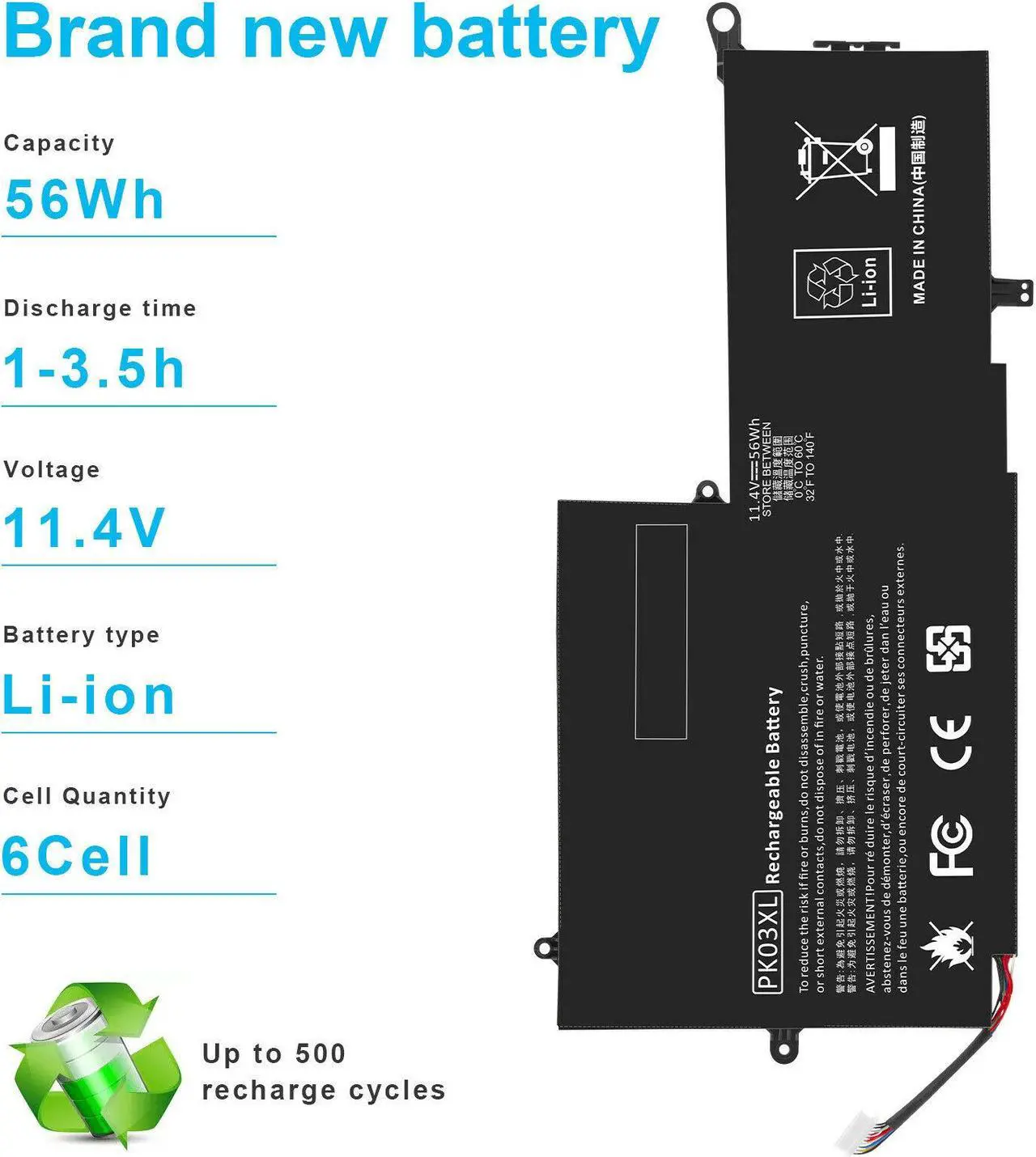 Alt view image 4 of 5 - 11.4V Battery for HP Spectre PK03XL PKO3XL 6789116-005 788237-001 788237-2C1 788237-2C2