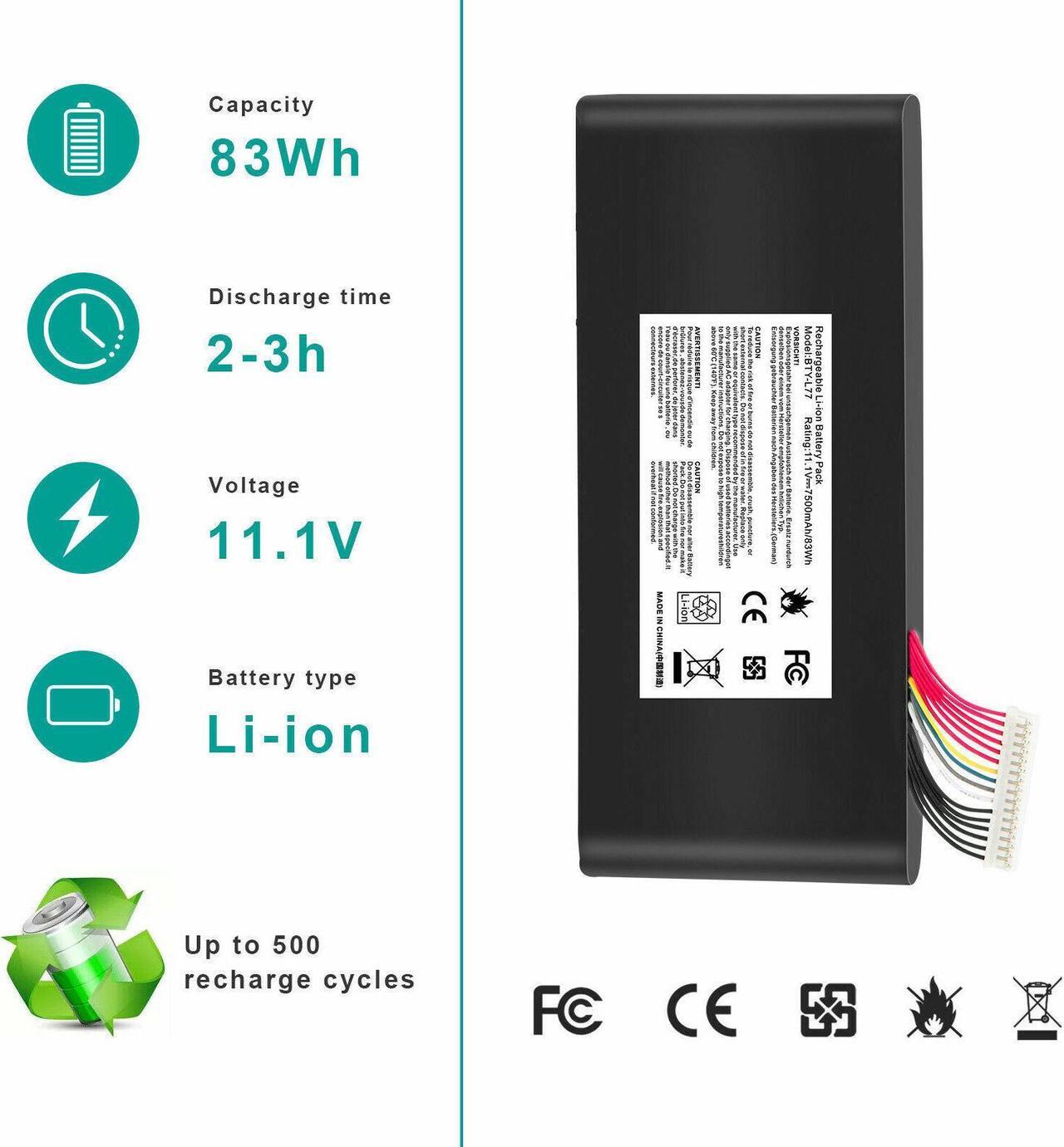 Alt view image 3 of 5 - BTY-L77 MS-1781 MS-1782 MS-1783 MS-1785 Battery for MSI GT72 GT80 WT72 Series