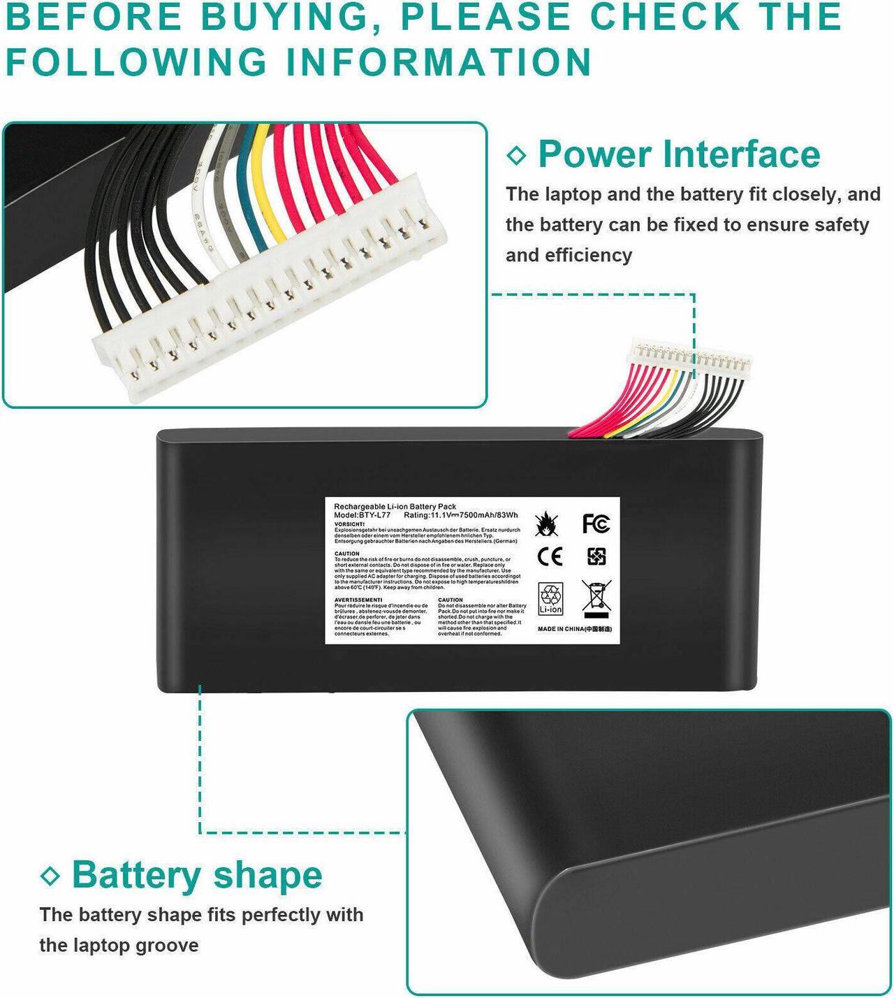Alt view image 5 of 5 - BTY-L77 MS-1781 MS-1782 MS-1783 MS-1785 Battery for MSI GT72 GT80 WT72 Series
