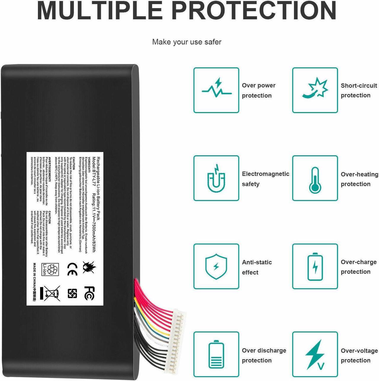 Alt view image 4 of 5 - BTY-L77 MS-1781 MS-1782 MS-1783 MS-1785 Battery for MSI GT72 GT80 WT72 Series
