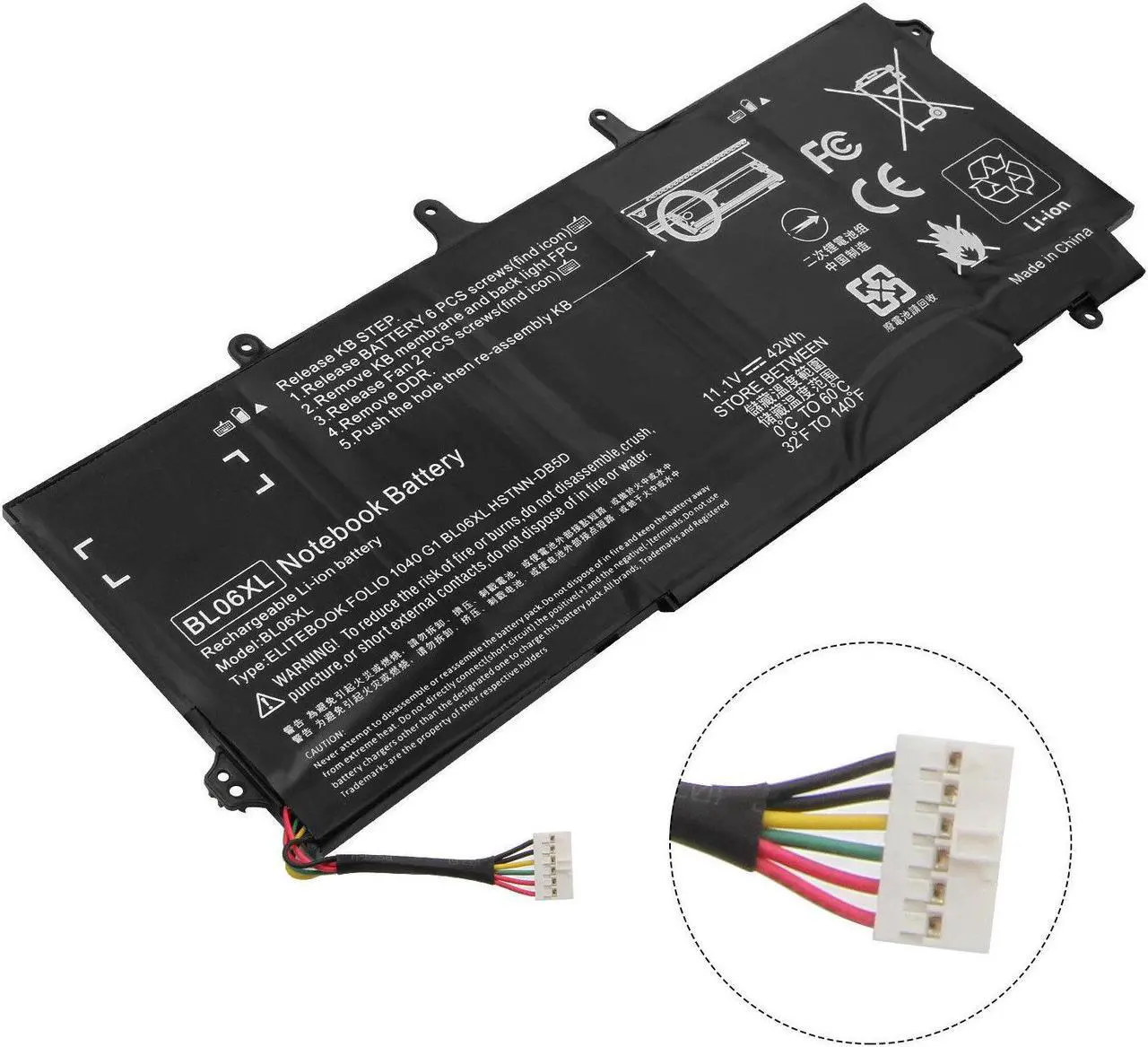 Alt view image 3 of 5 - 11.1V Battery for HP EliteBook Folio 1040 G2 L7Z22PA L9S82PA F6R38AV F2R72UT L7Z22PA L9S82PA