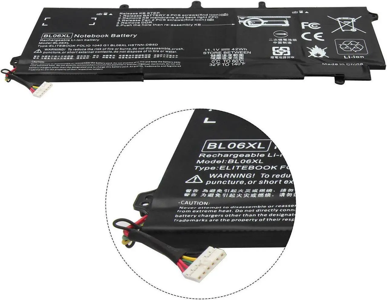 Alt view image 4 of 5 - 11.1V Battery for HP EliteBook Folio 1040 G2 L7Z22PA L9S82PA F6R38AV F2R72UT L7Z22PA L9S82PA
