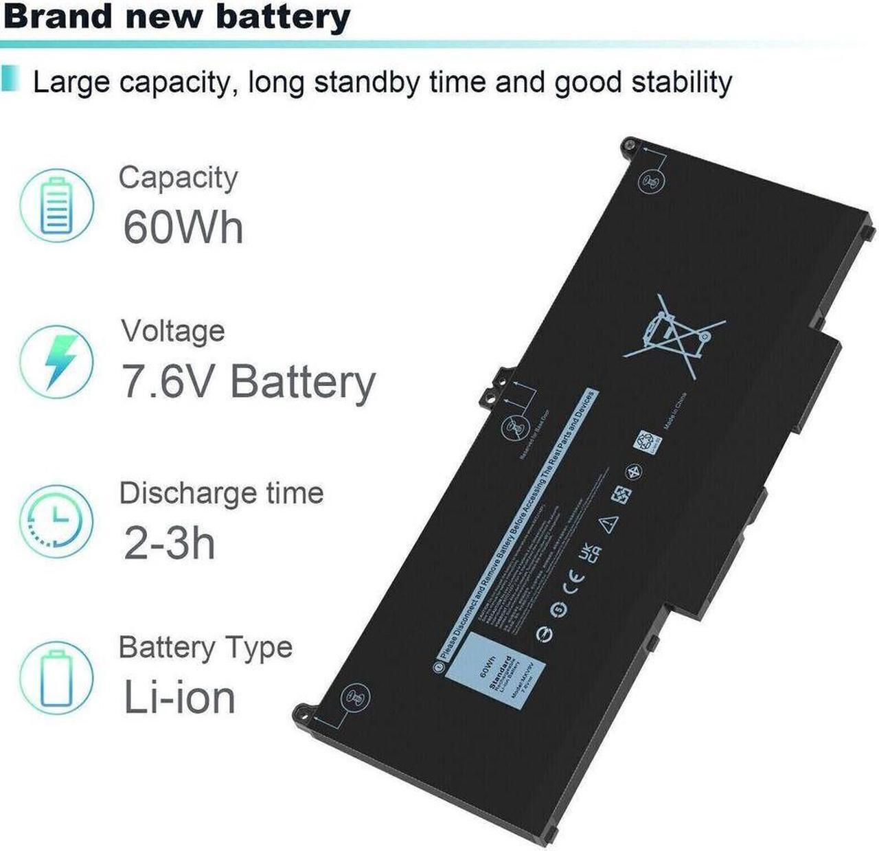 Alt view image 3 of 5 - 60Wh MXV9V Battery for Dell Latitude 5300 5310 2-in-1 Inspiron 7300 7306 2-in-1 Black
