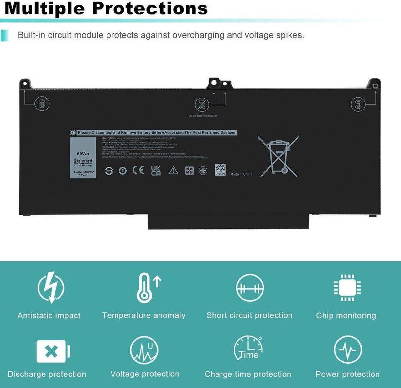 Alt view image 5 of 5 - 60Wh MXV9V Battery for Dell Latitude 5300 5310 2-in-1 Inspiron 7300 7306 2-in-1 Black