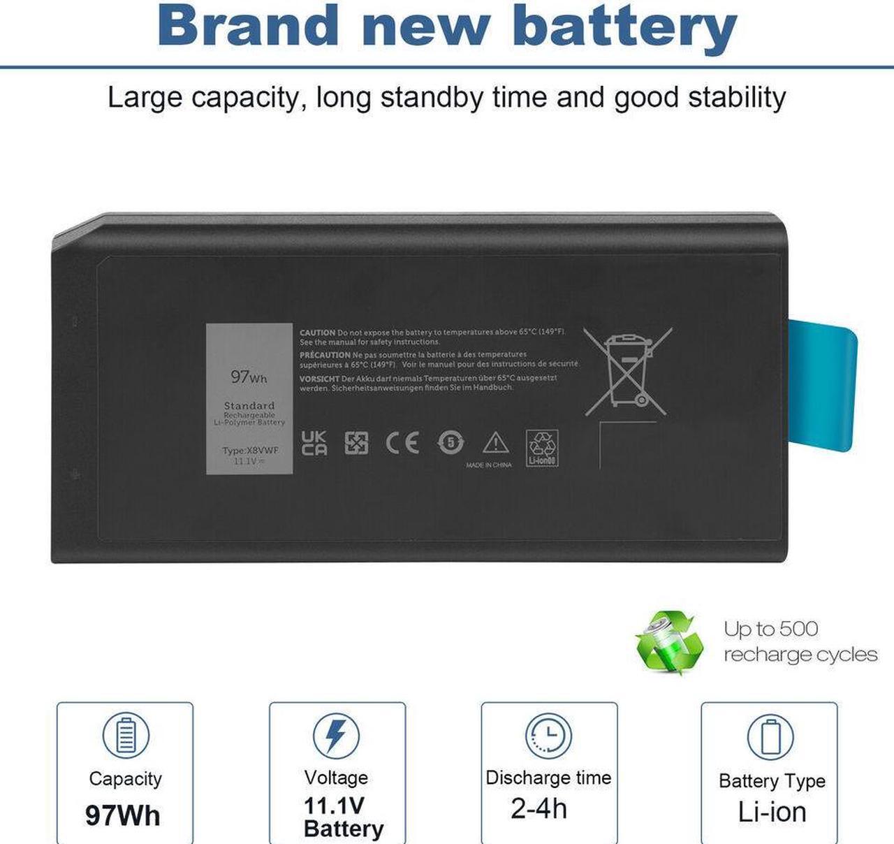 Alt view image 2 of 5 - 97Wh X8VWF Battery for Dell Latitude 14 Rugged 5404 5414 E5404 Extreme 7404 7414 E7404