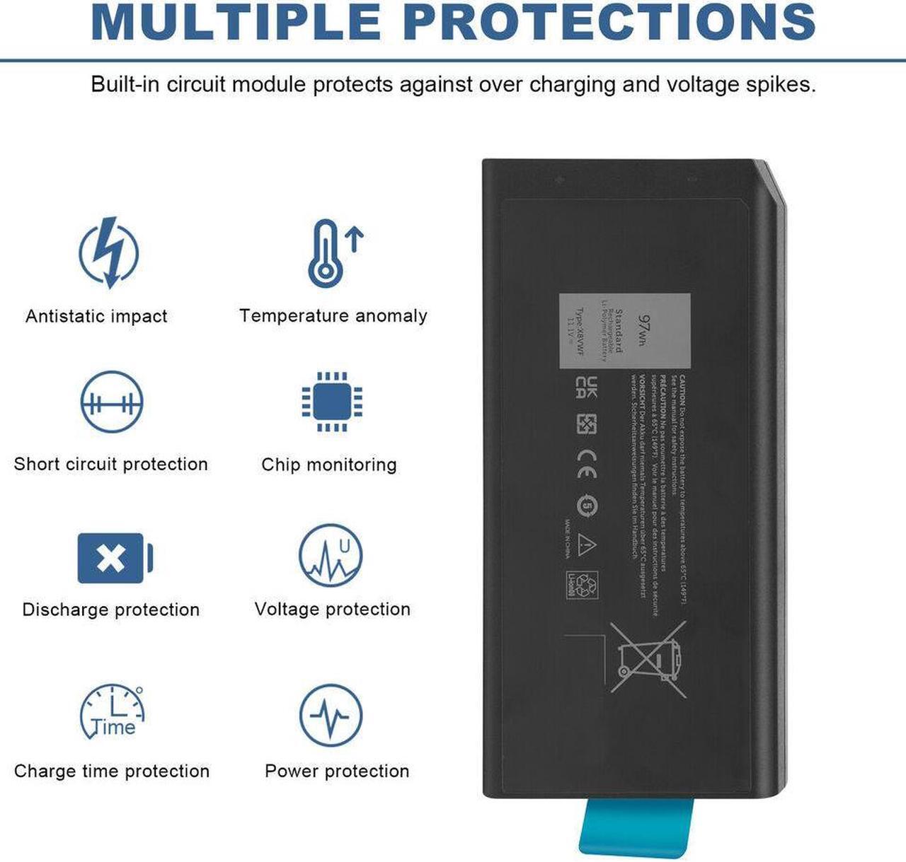 Alt view image 3 of 5 - 97Wh X8VWF Battery for Dell Latitude 14 Rugged 5404 5414 E5404 Extreme 7404 7414 E7404